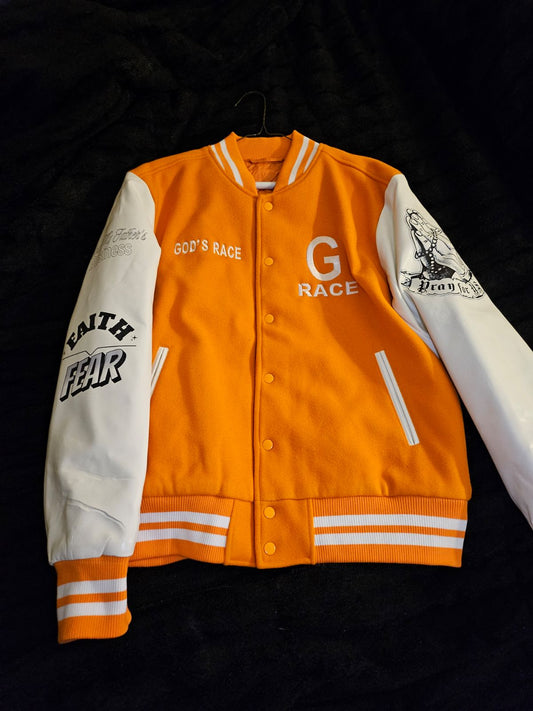 Orange Grace Varsity Jacket